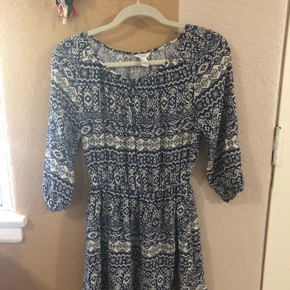 Blue and White Tribal Print Dress